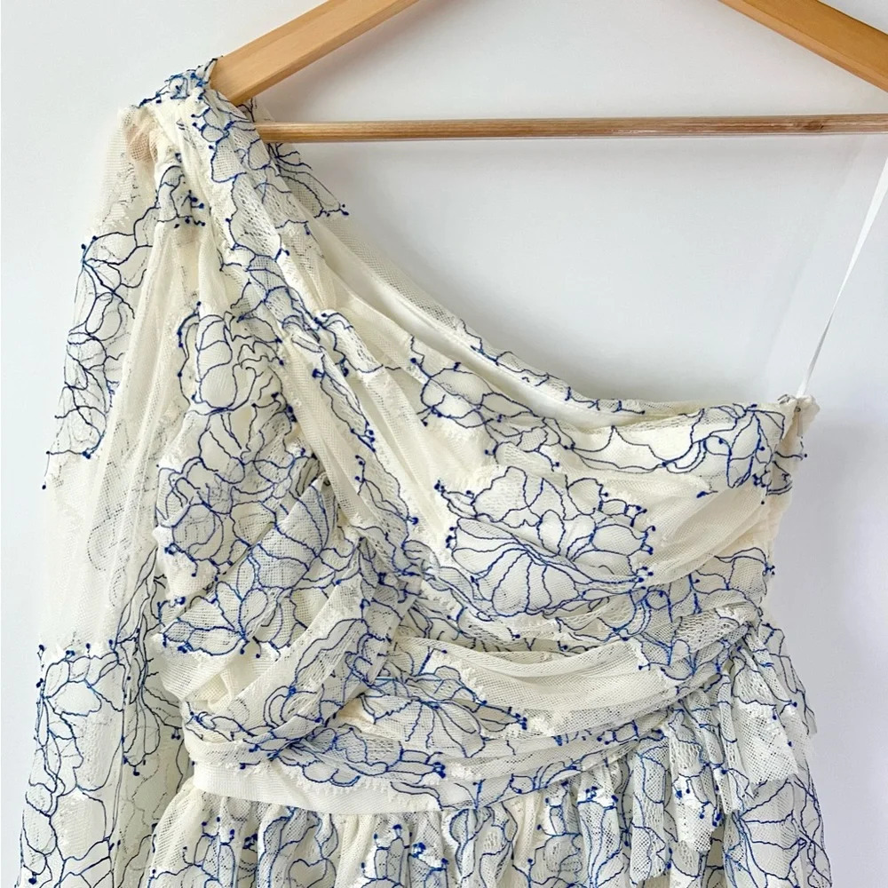 ALICE MCCALL || Isn’t She Lovely Blue and Cream Lace One Shoulder Mini Dress 2 - Picture 9 of 13